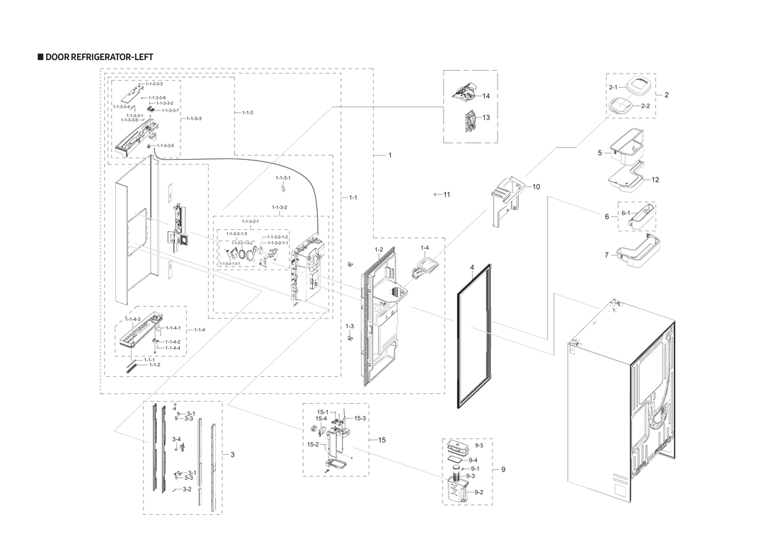 Left refrigerator door parts