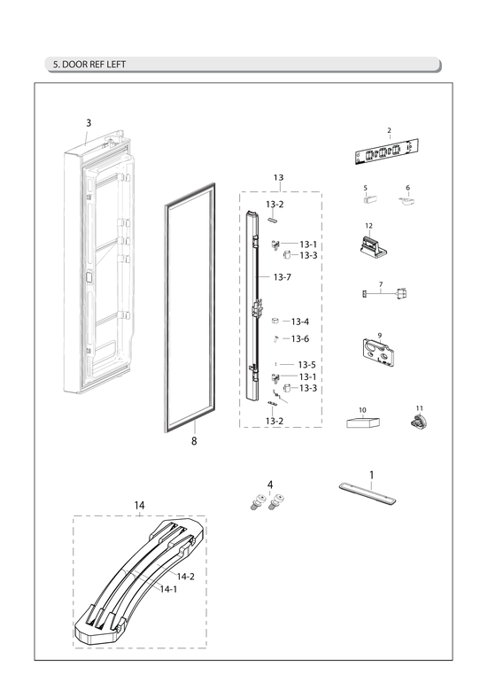 Left refrigerator door parts