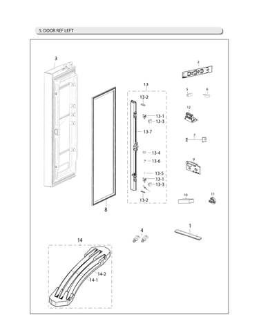 Left refrigerator door parts