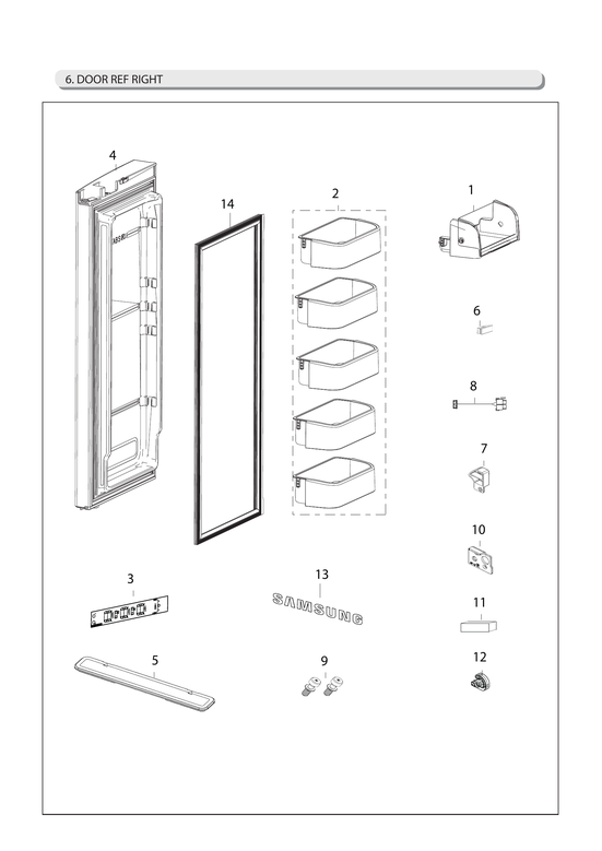 Right refrigerator door parts