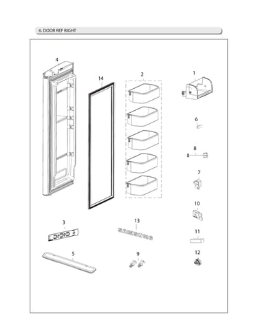 Right refrigerator door parts