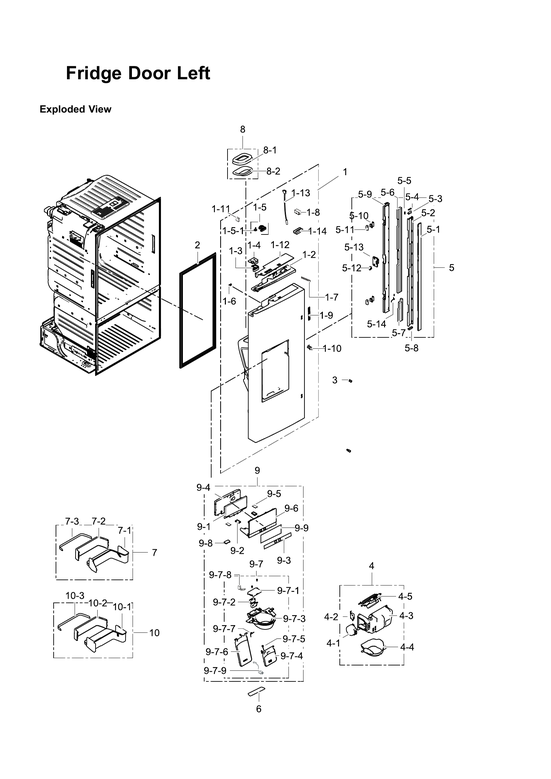 Left refrigerator door parts
