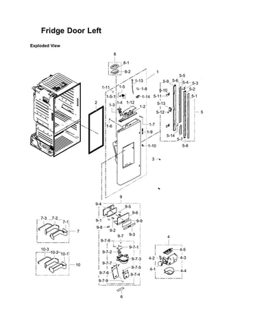 Left refrigerator door parts