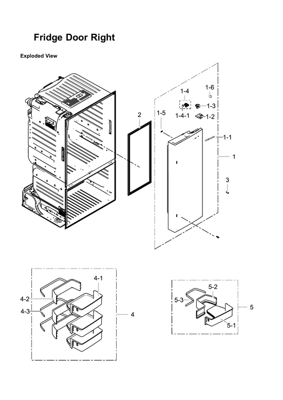 Right refrigerator door parts