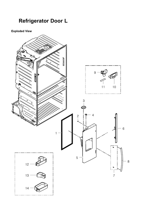 Left refrigerator door parts