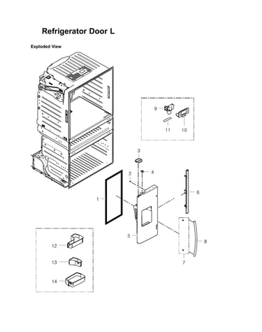 Left refrigerator door parts
