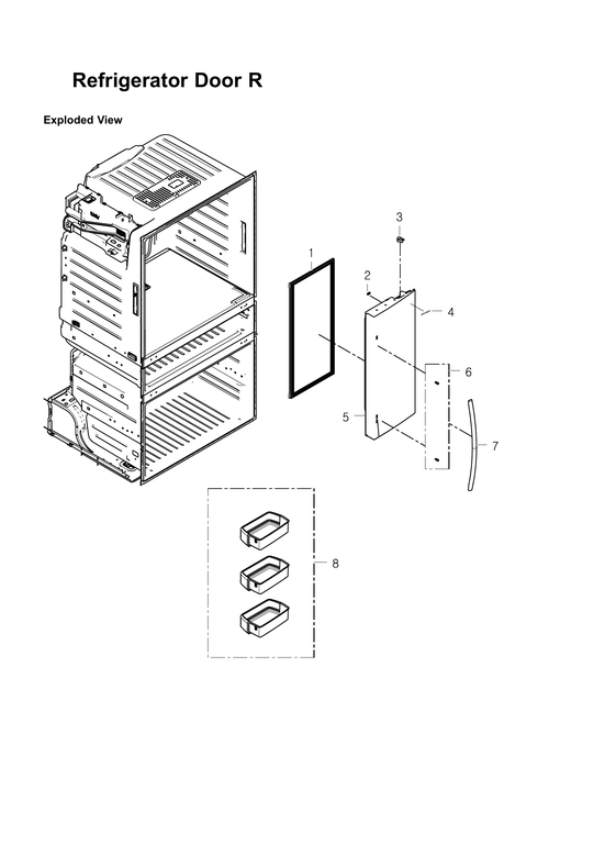 Right refrigerator door parts