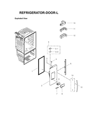 Left refrigerator door parts
