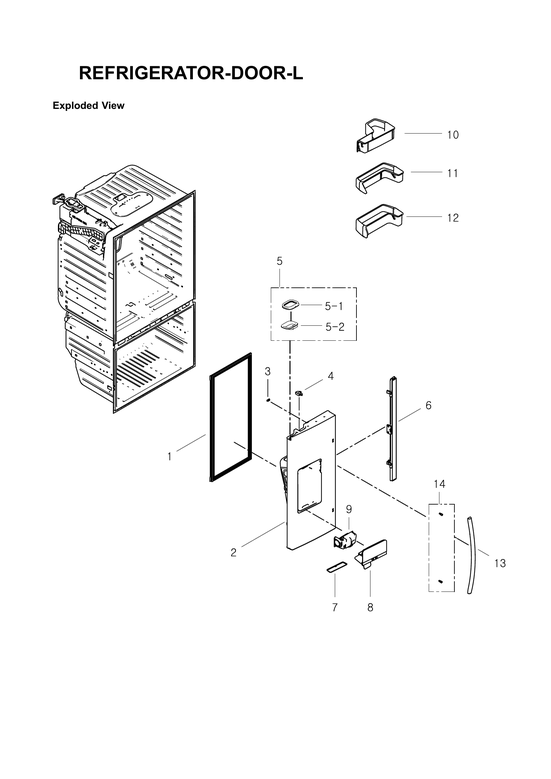 Left refrigerator door parts