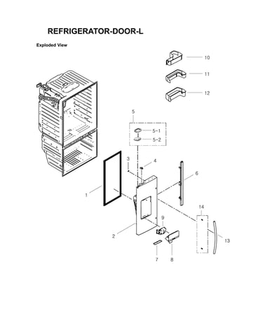 Left refrigerator door parts