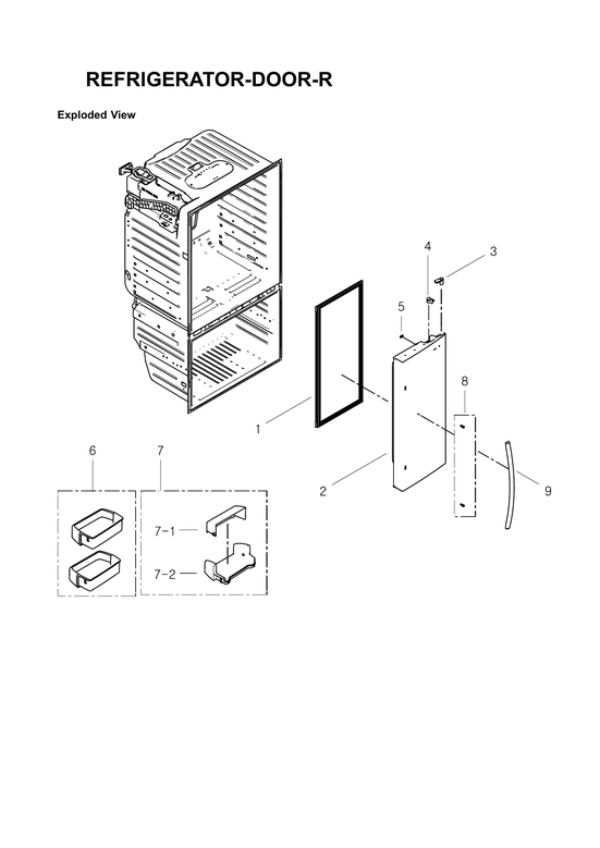 Right refrigerator door parts