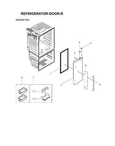 Right refrigerator door parts