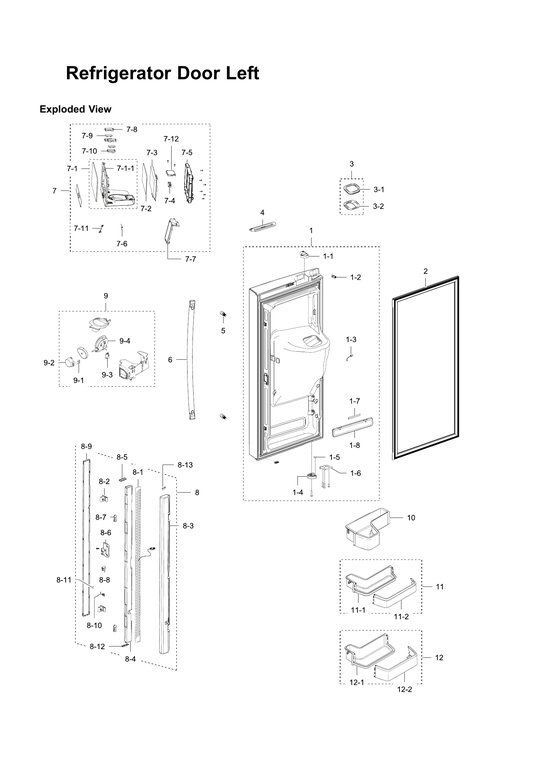 Left refrigerator door parts