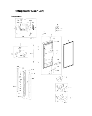 Left refrigerator door parts