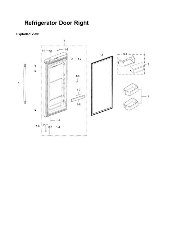 Right refrigerator door parts