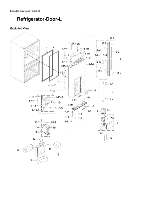 Left refrigerator door parts