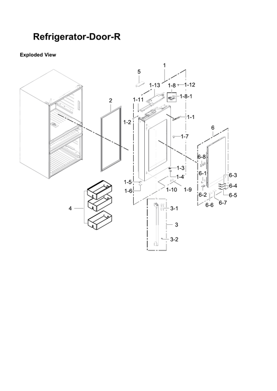 Right refrigerator door parts