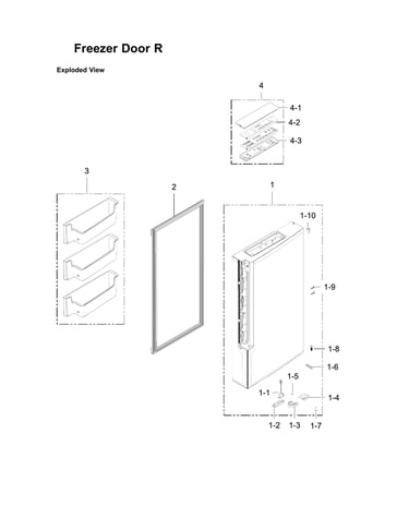 Right freezer door parts