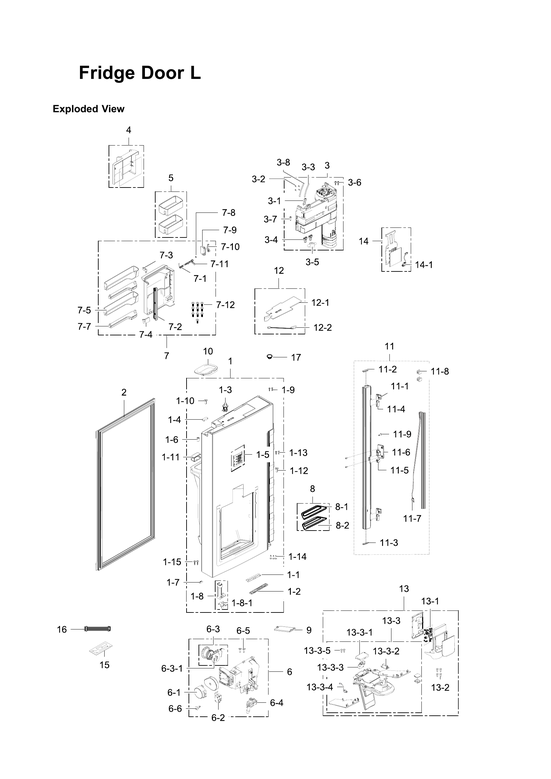 Left refrigerator door parts