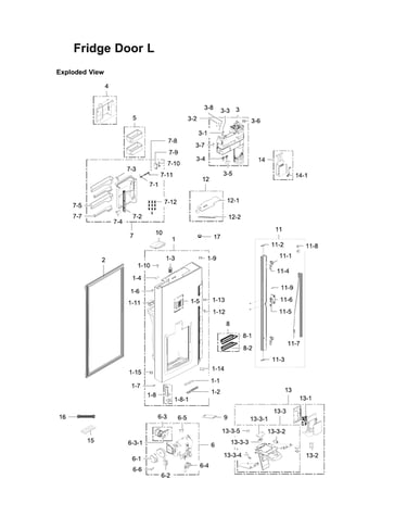 Left refrigerator door parts