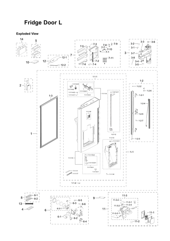 Left refrigerator door parts
