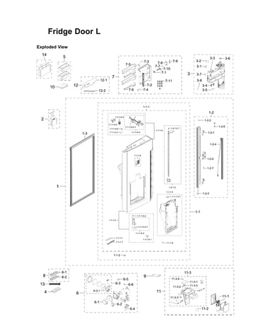 Left refrigerator door parts