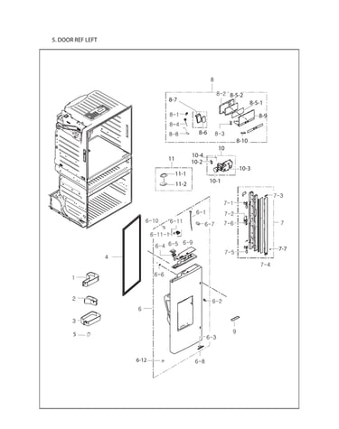 Left refrigerator door parts