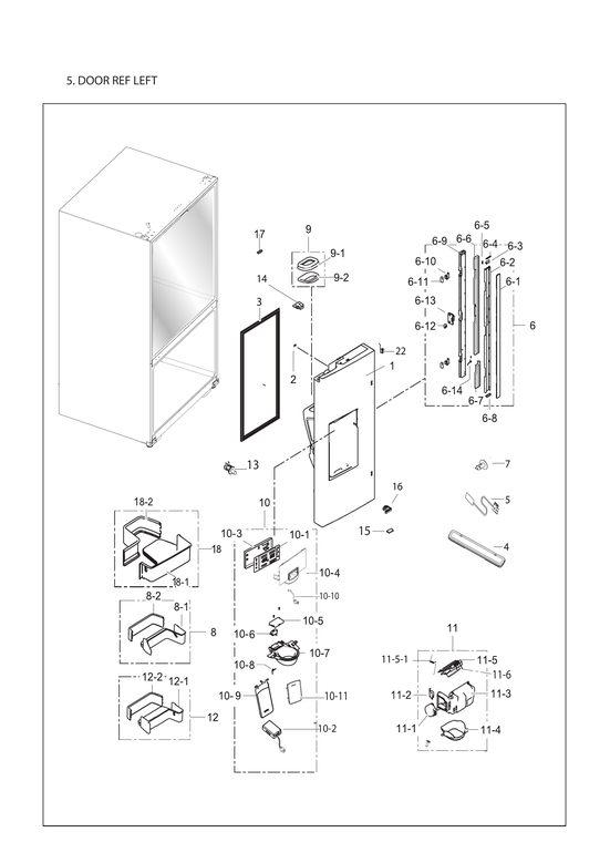 Left refrigerator door parts