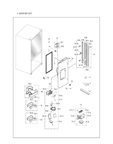 Left refrigerator door parts