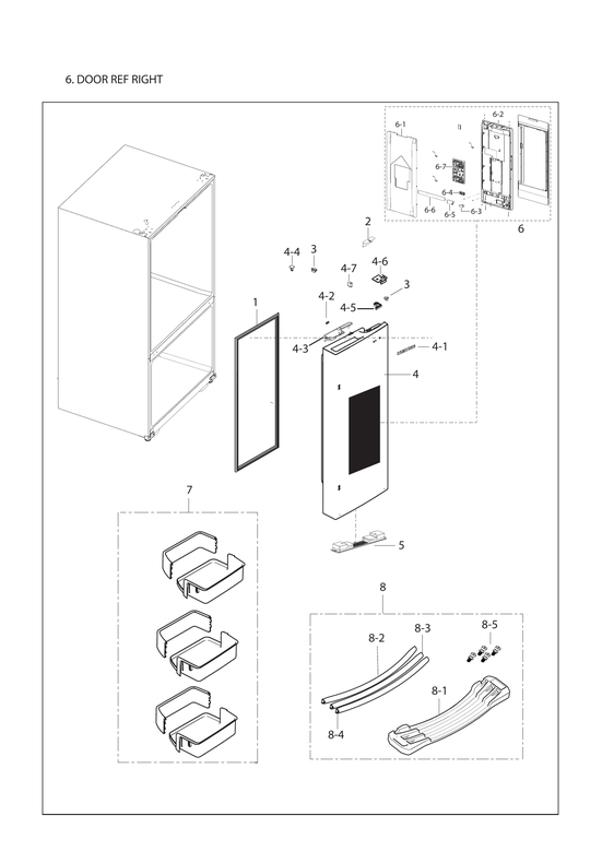 Right refrigerator door parts