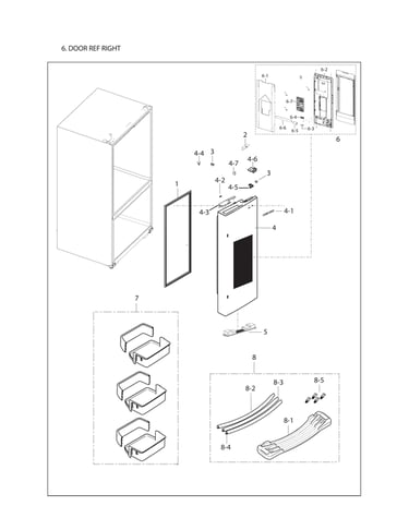 Right refrigerator door parts