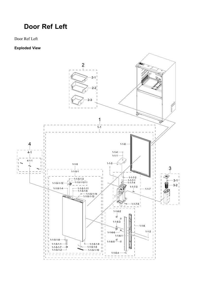Left refrigerator door parts