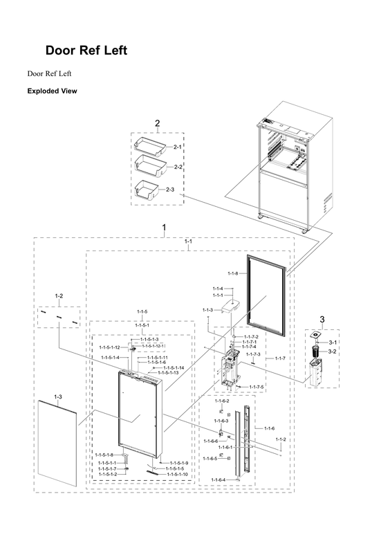 Left refrigerator door parts