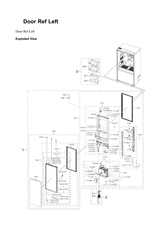 Left refrigerator door parts