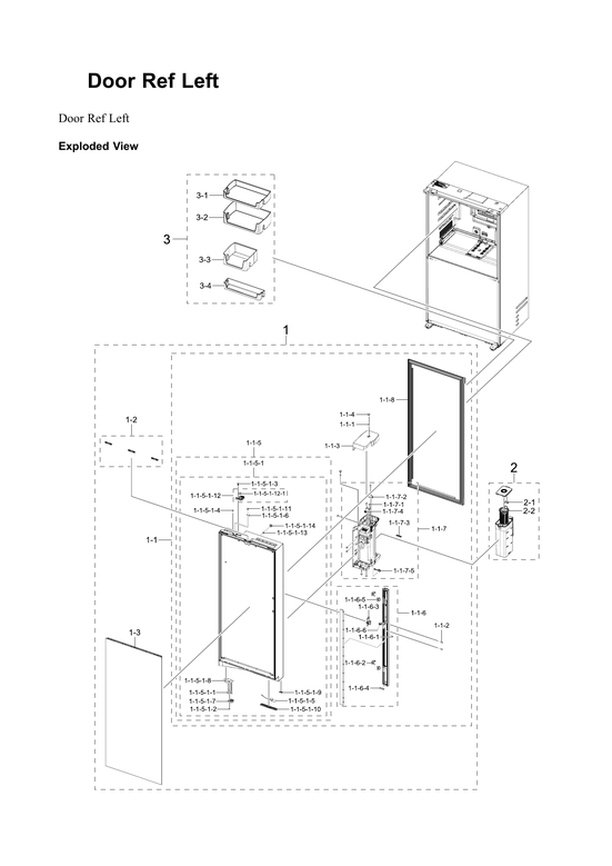 Left refrigerator door parts
