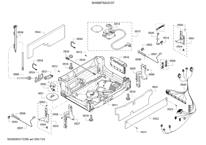 Bottom case/power cord/main harness