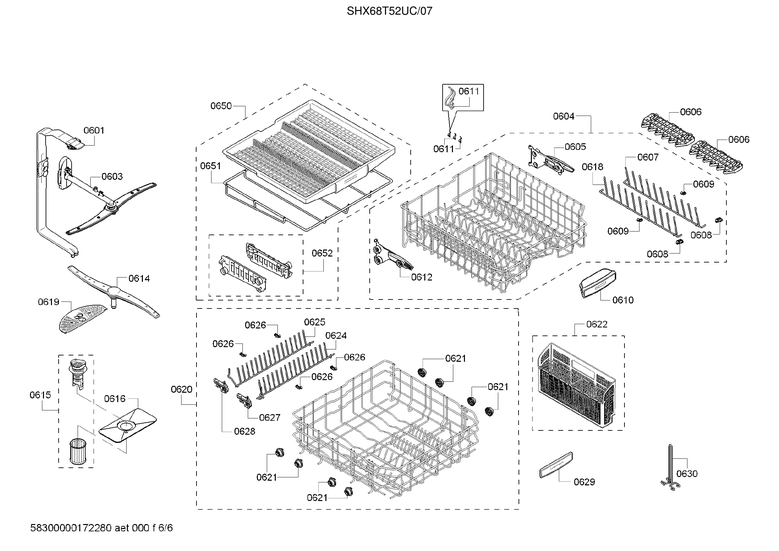 Spray arms/racks/cutlery basket