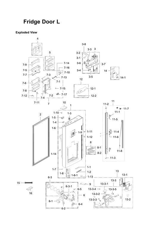 Left refrigerator door parts