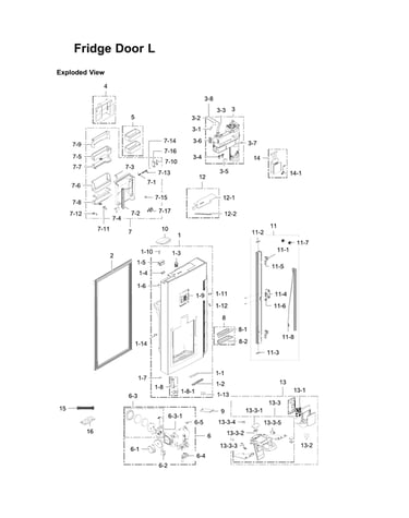 Left refrigerator door parts