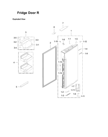 Right refrigerator door parts