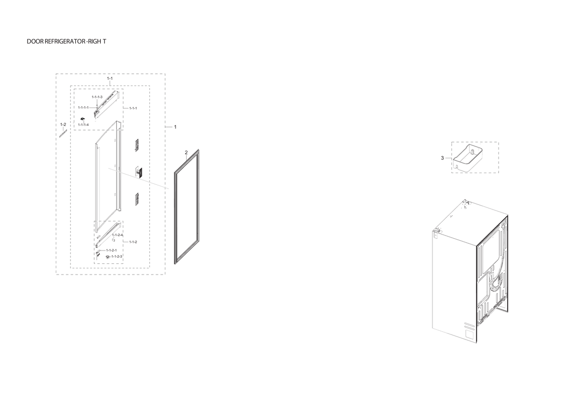Right refrigerator door parts