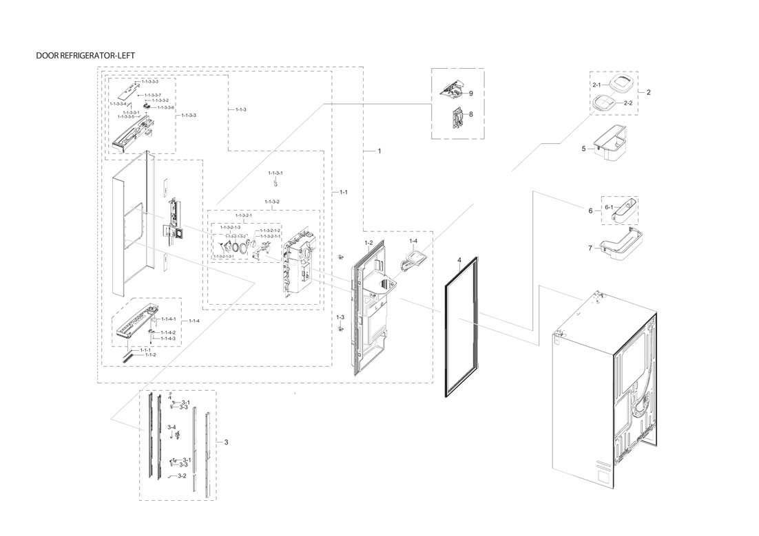 Left refrigerator door parts