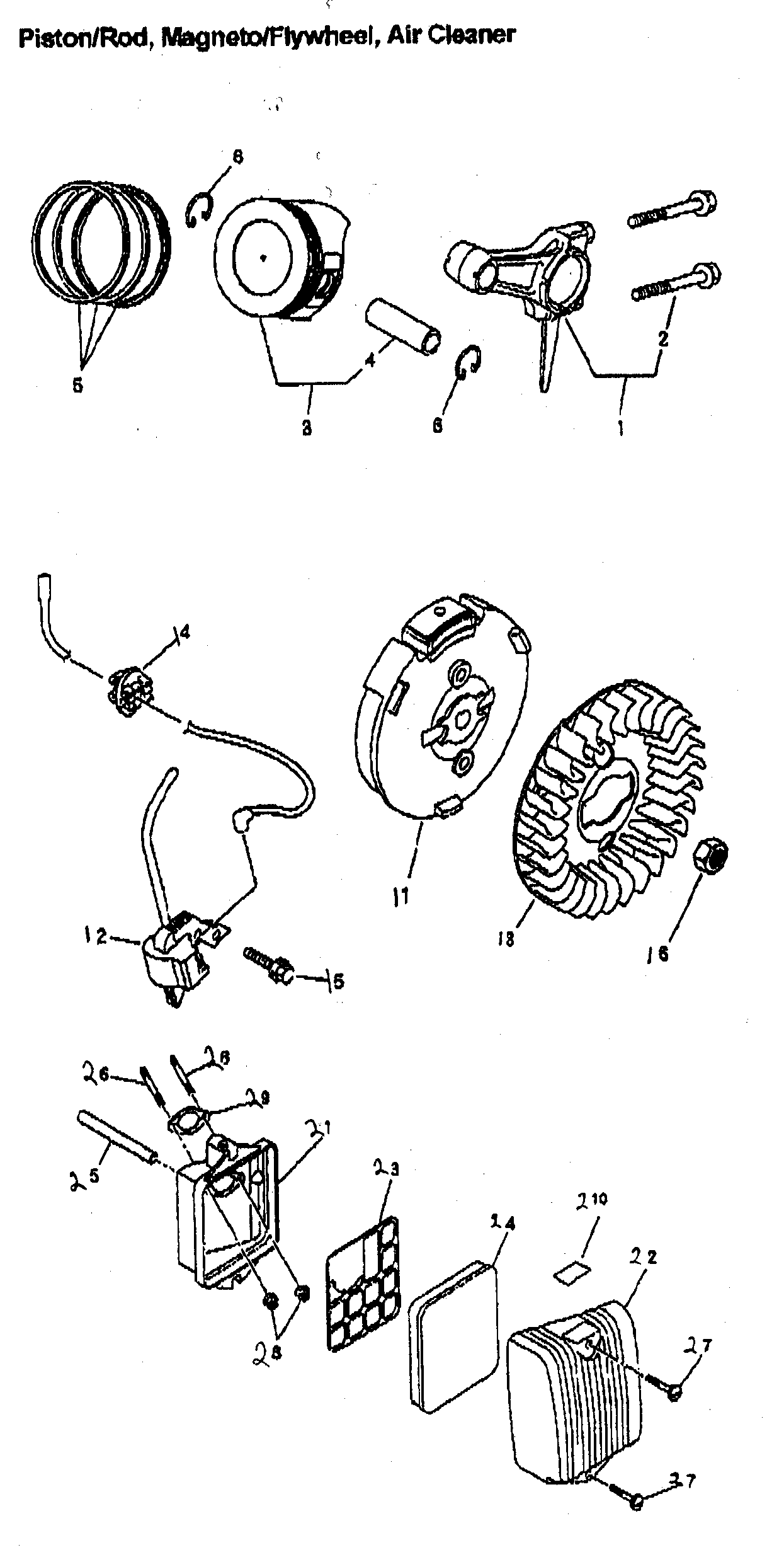 Piston/rod/magneto/flywheel.air cleaner