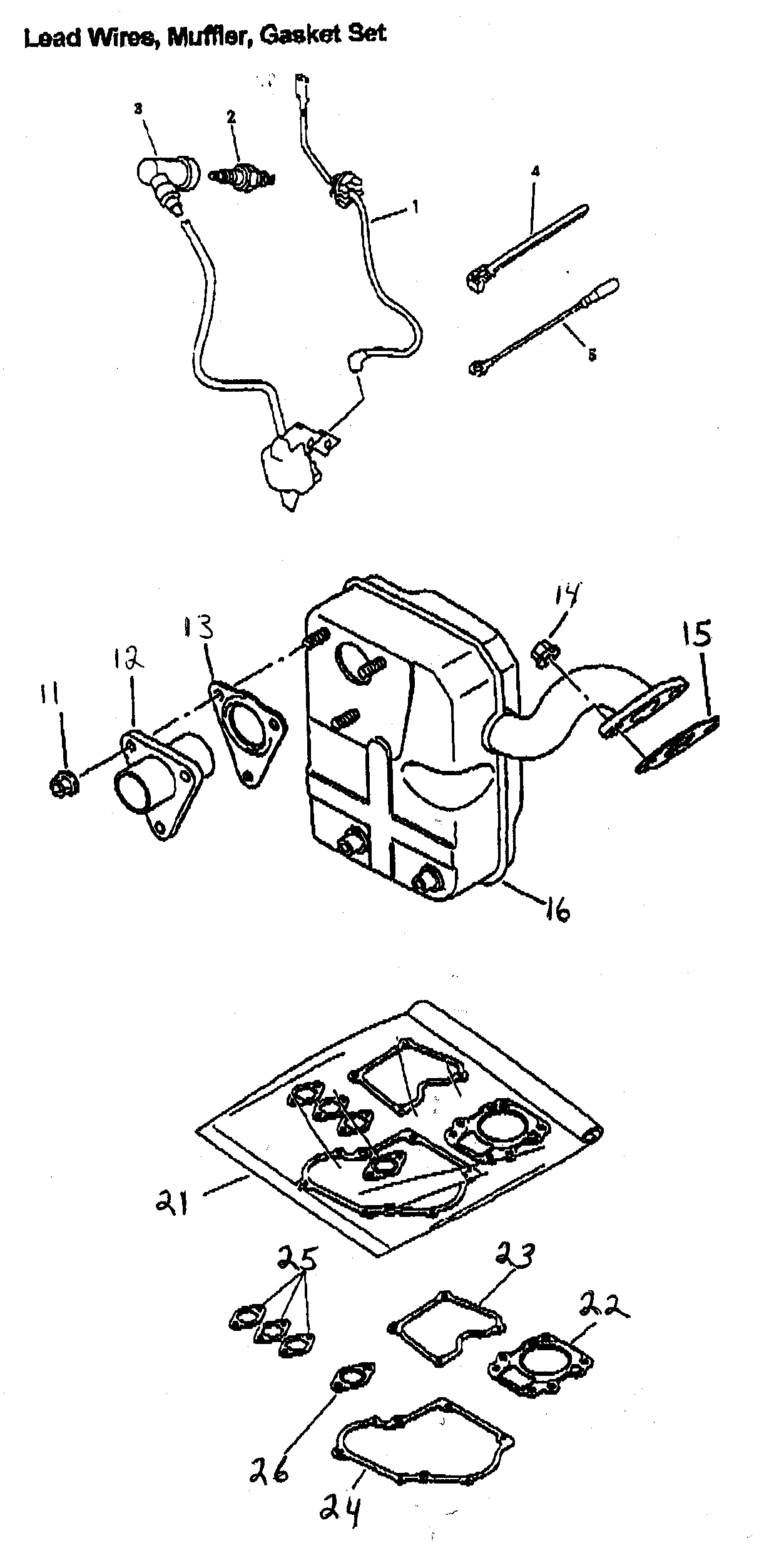 Lead wires/muffler/gasket set