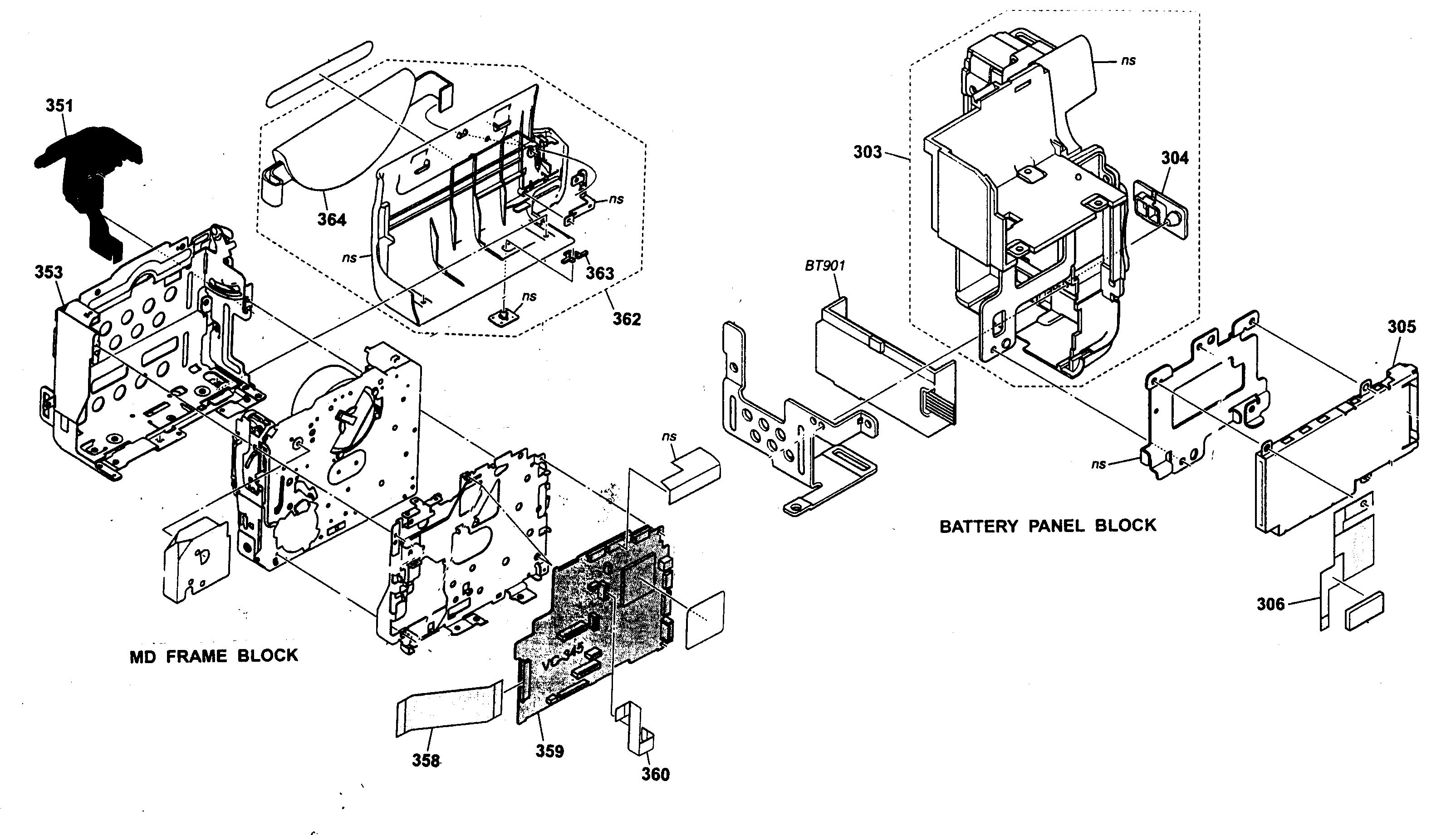 Md frame block/battery panel block