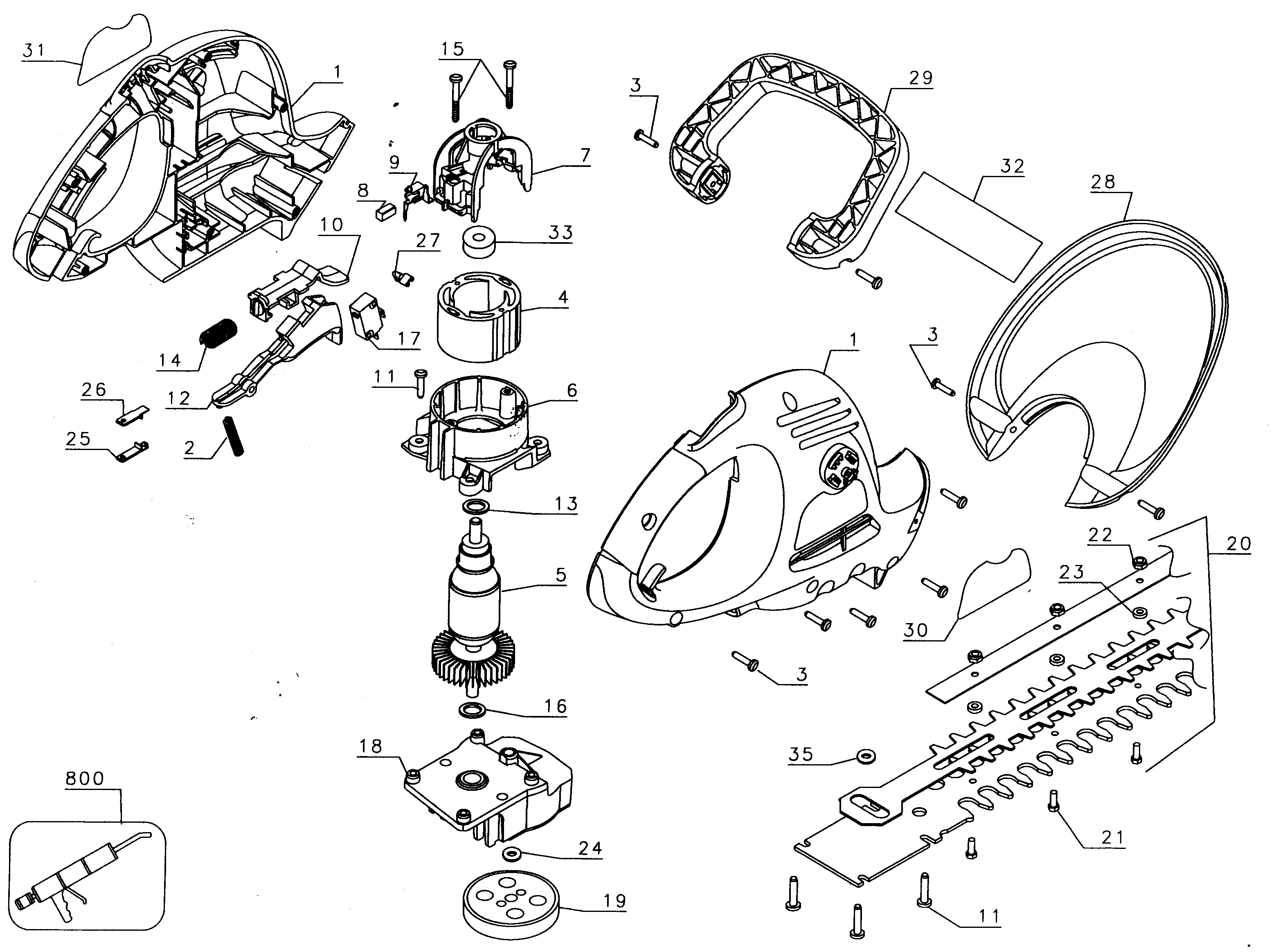 Black & Decker GH3000 Type 1 Parts Diagram for Hedge Trimmer