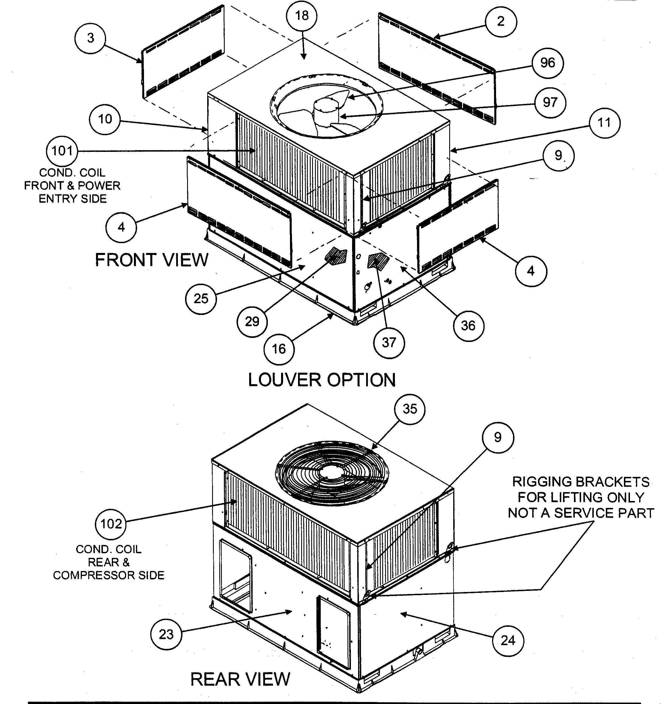 FRONT VIEW/LOUVER OPTION/REAR VIEW