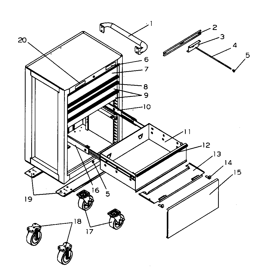 5 drawer roll away/panel