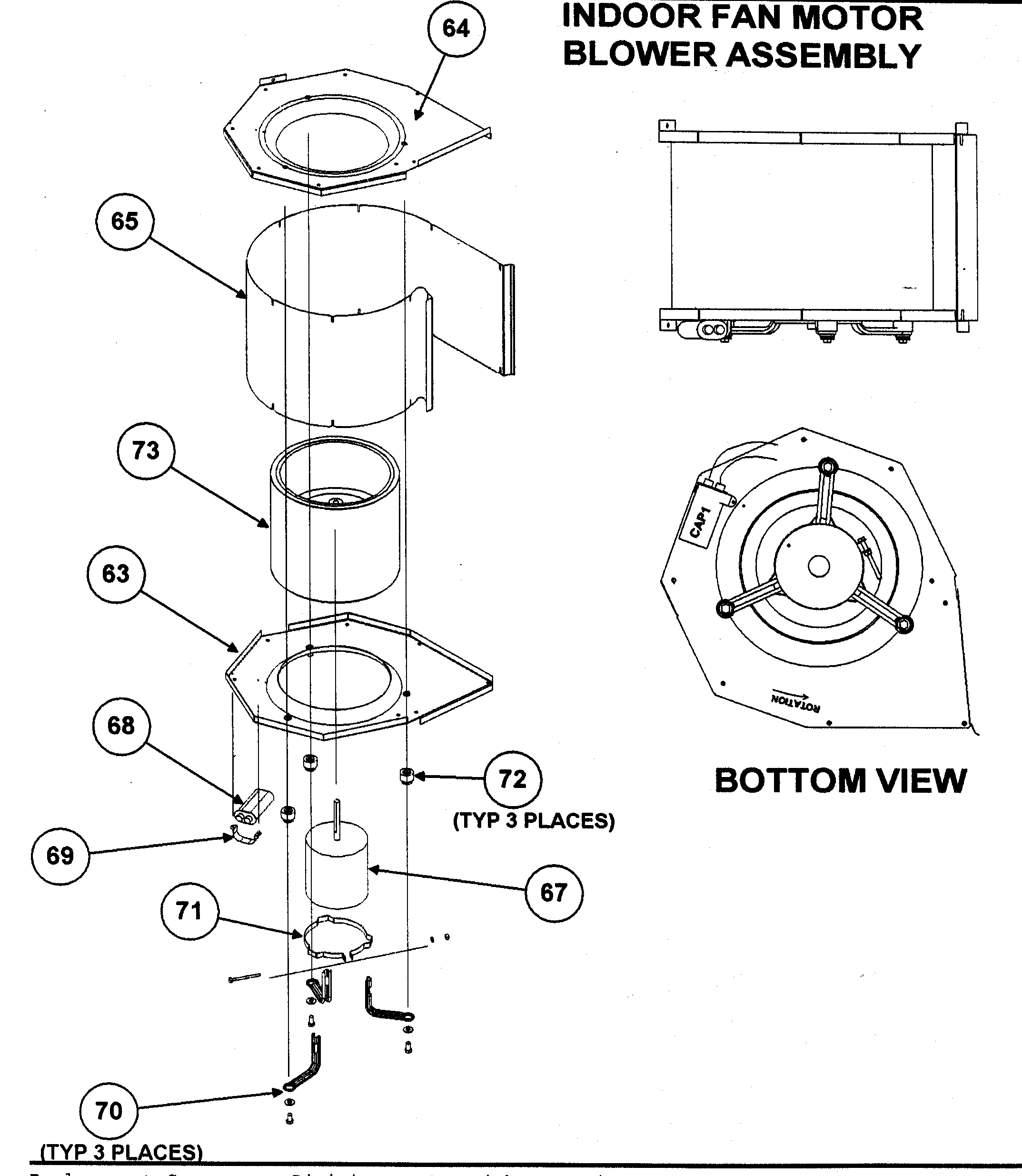 Indoor fan motor/blower assy/bottom view