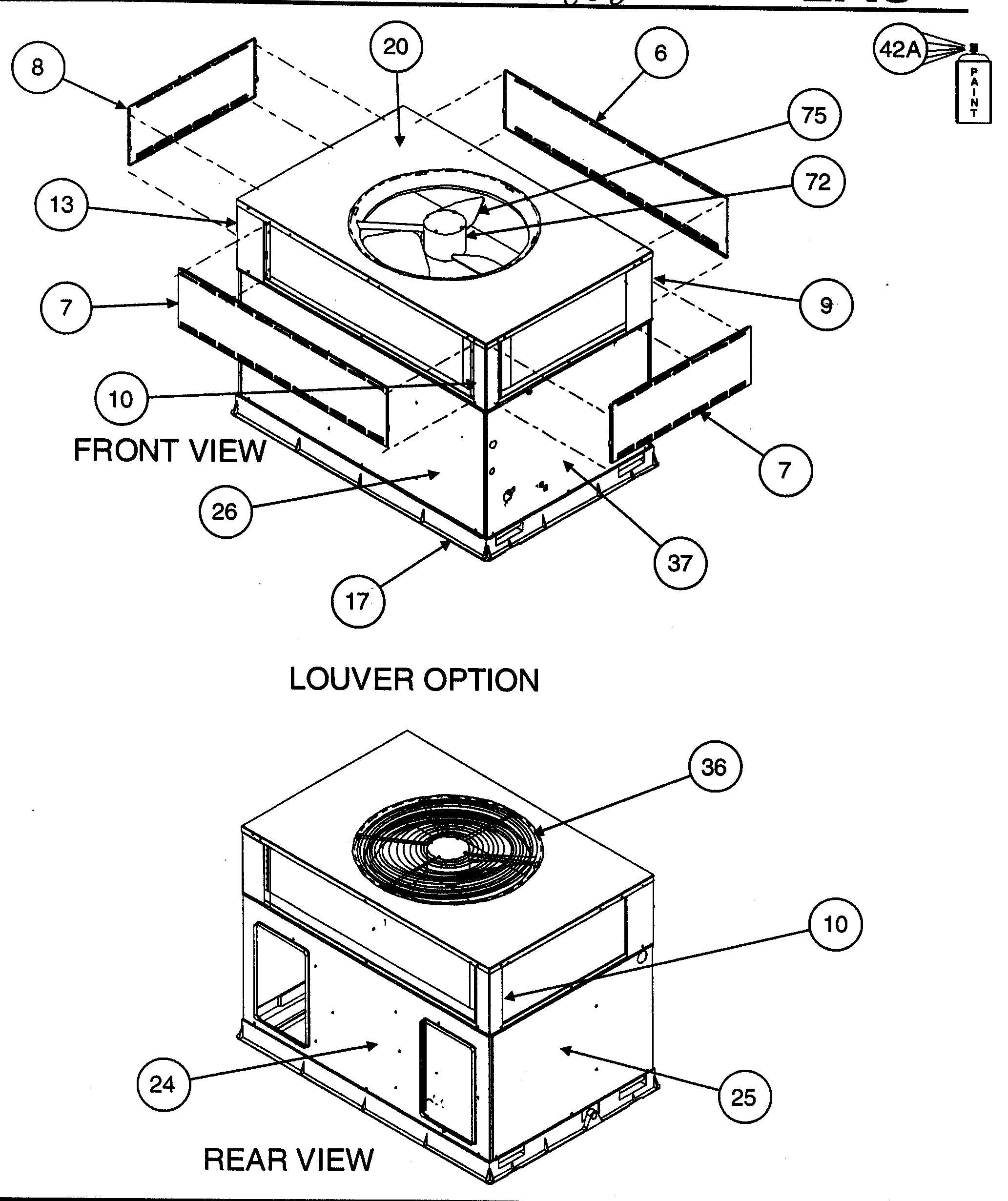 FRONT VIEW/LOUVER OPTION/REAR VIEW